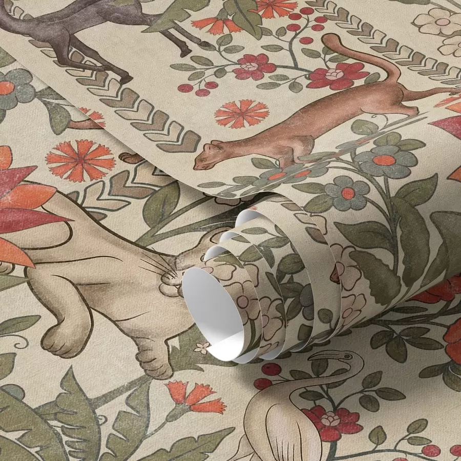 Fototapete Retro-Stil: Tiere und Blumen auf einem Vintage-Hintergrund a00431