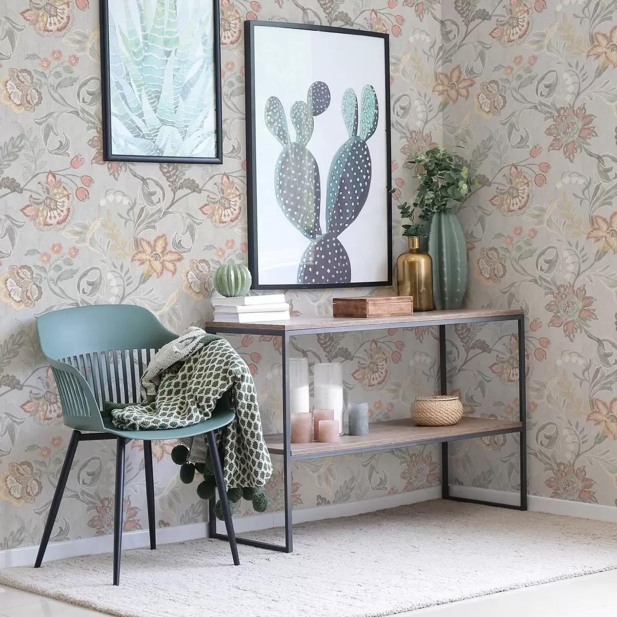 Tapete Vintage Pastell Blumen auf einem grauen Hintergrund a00459