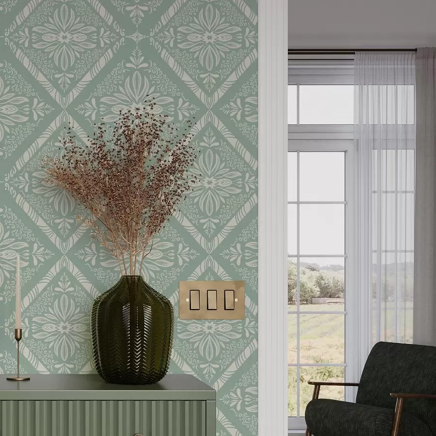 Fototapete Geometrisches Muster in Türkis und Beige mit Locken a00466