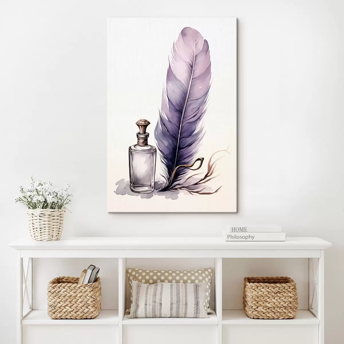 Fototapete Aquarell-Illustration einer Feder und eines Tintenfasses aus Glas s45410