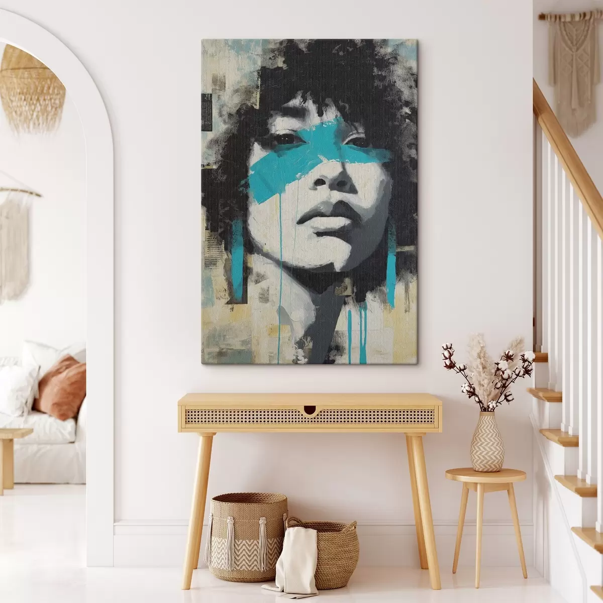 Fototapete Mixed Media Portrait mit Fragmenten von Farbstrichen und Texturen s45417