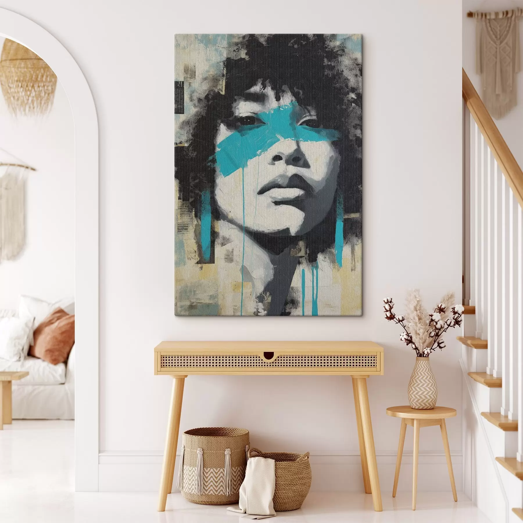 Fototapete Mixed Media Portrait mit Fragmenten von Farbstrichen und Texturen s45417
