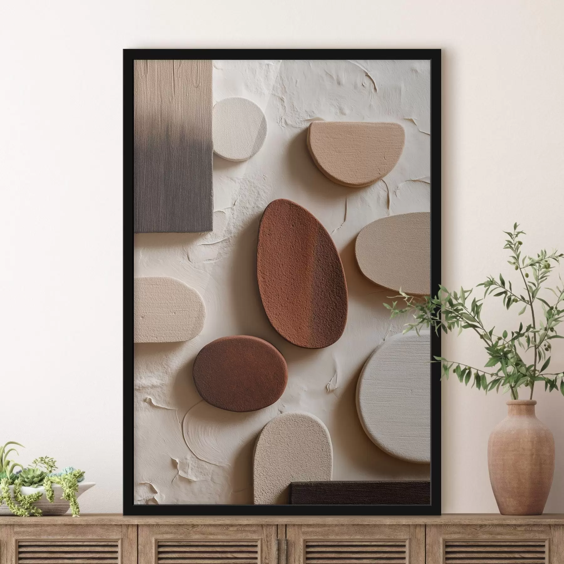 Fototapete Abstrakte Komposition mit dreidimensionalen geometrischen Formen auf einem Reliefhintergrund f45409