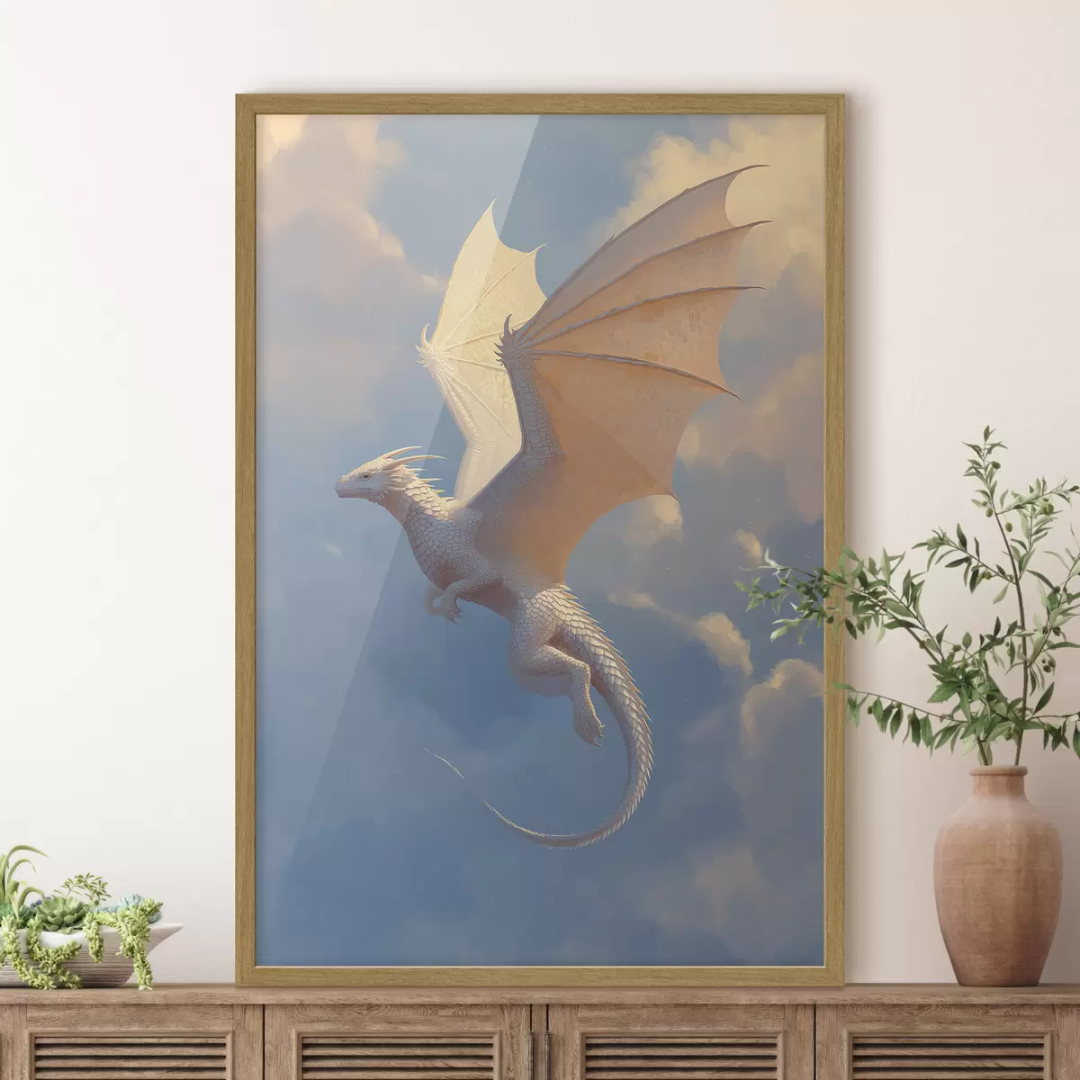 Poster Weißer Drache am Himmel f45415