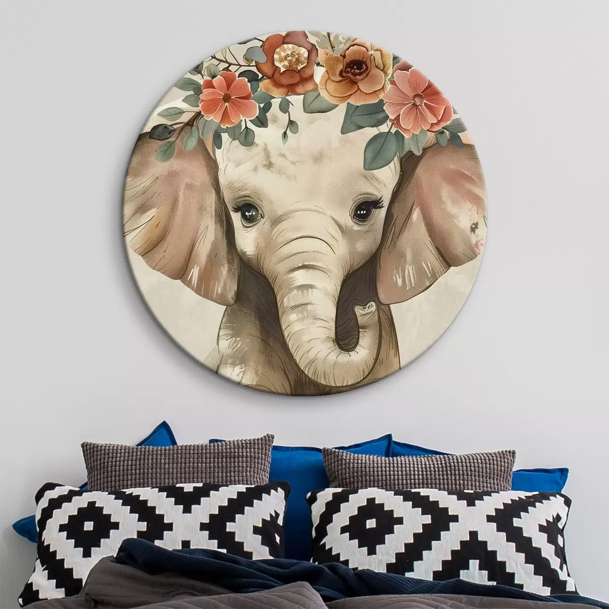 Runde Wandbilder Niedlicher Aquarell-Elefant mit Blumen r45330