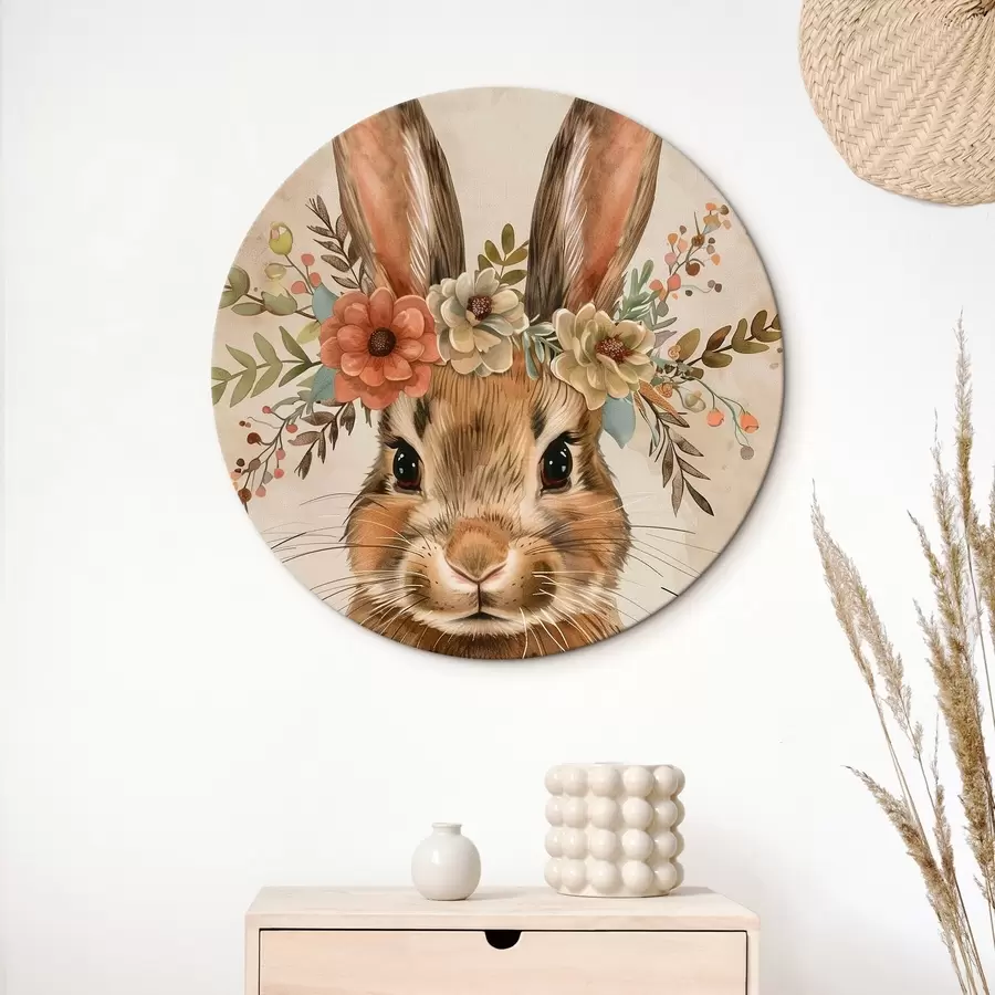 Fototapete Niedlicher Hase mit Blumen im Aquarellstil r45332
