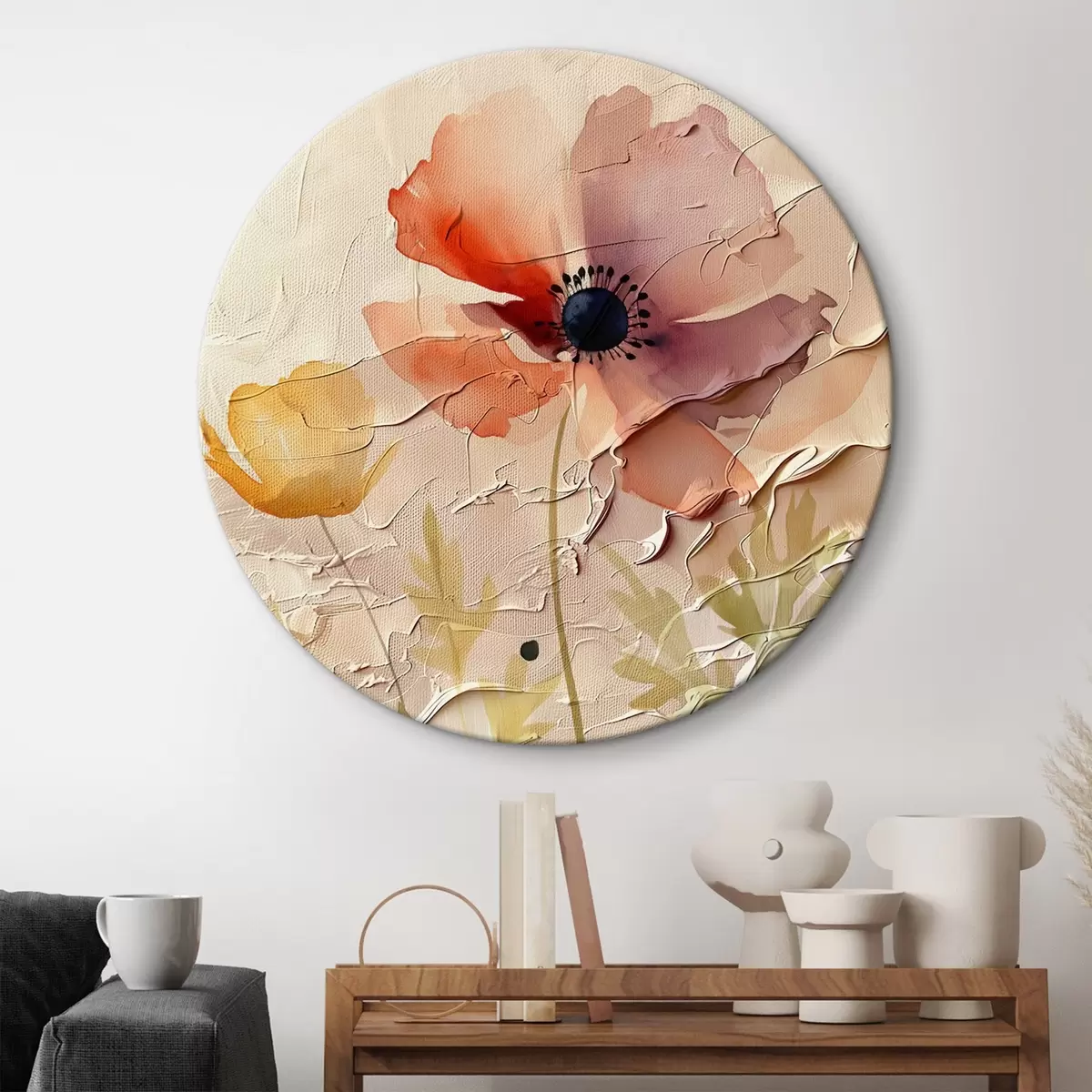 Runde Wandbilder Transluzentes Blumenarrangement auf hellem Hintergrund r45338