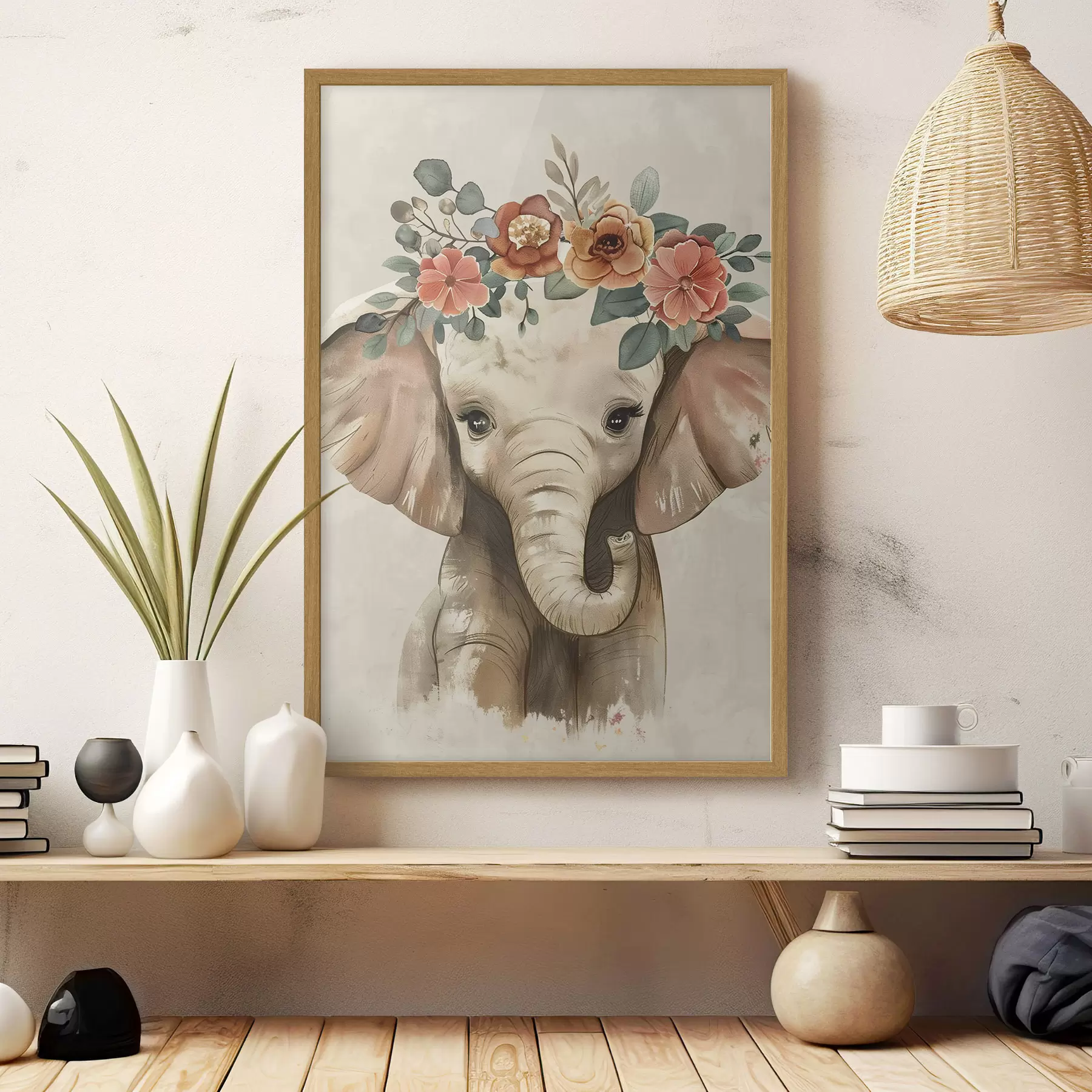 Fototapete Niedlicher Aquarell-Elefant mit Blumen f45330
