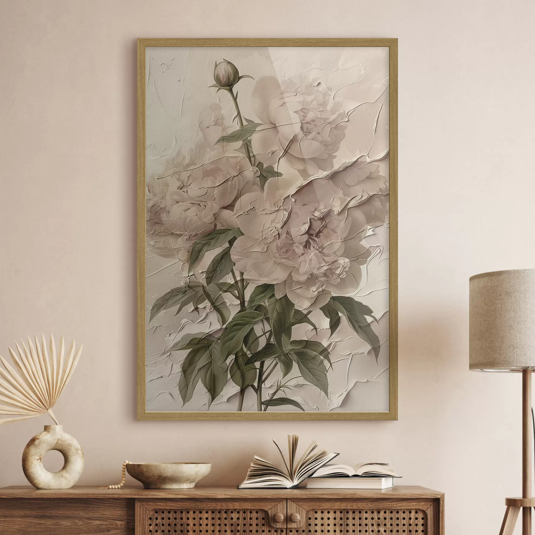 Fototapete Üppiger Blumenstrauß aus Pfingstrosen auf hellem Hintergrund f45337