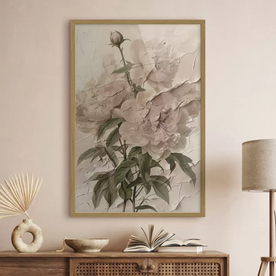 Fototapete Üppiger Blumenstrauß aus Pfingstrosen auf hellem Hintergrund f45337