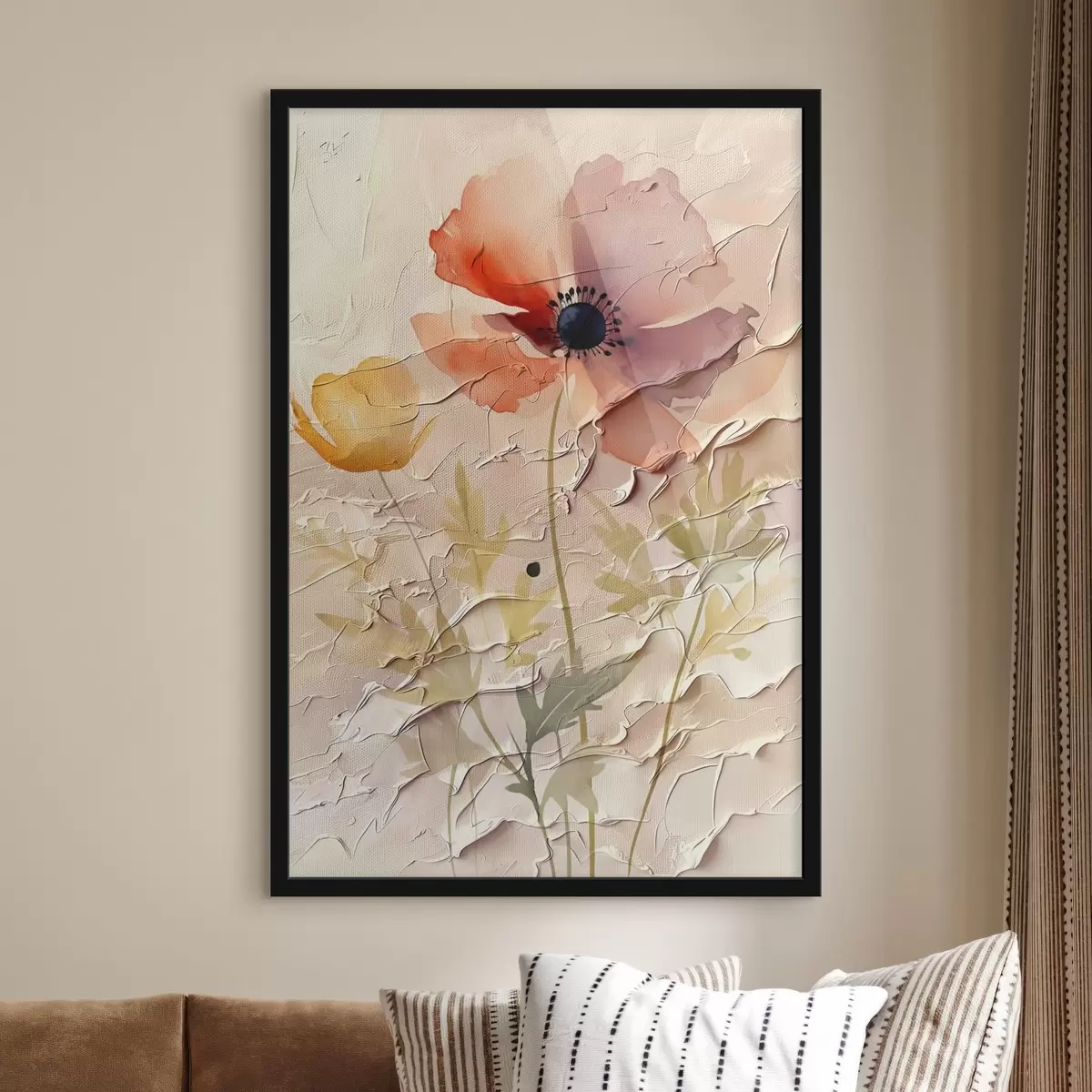 Poster Transluzentes Blumenarrangement auf hellem Hintergrund f45338
