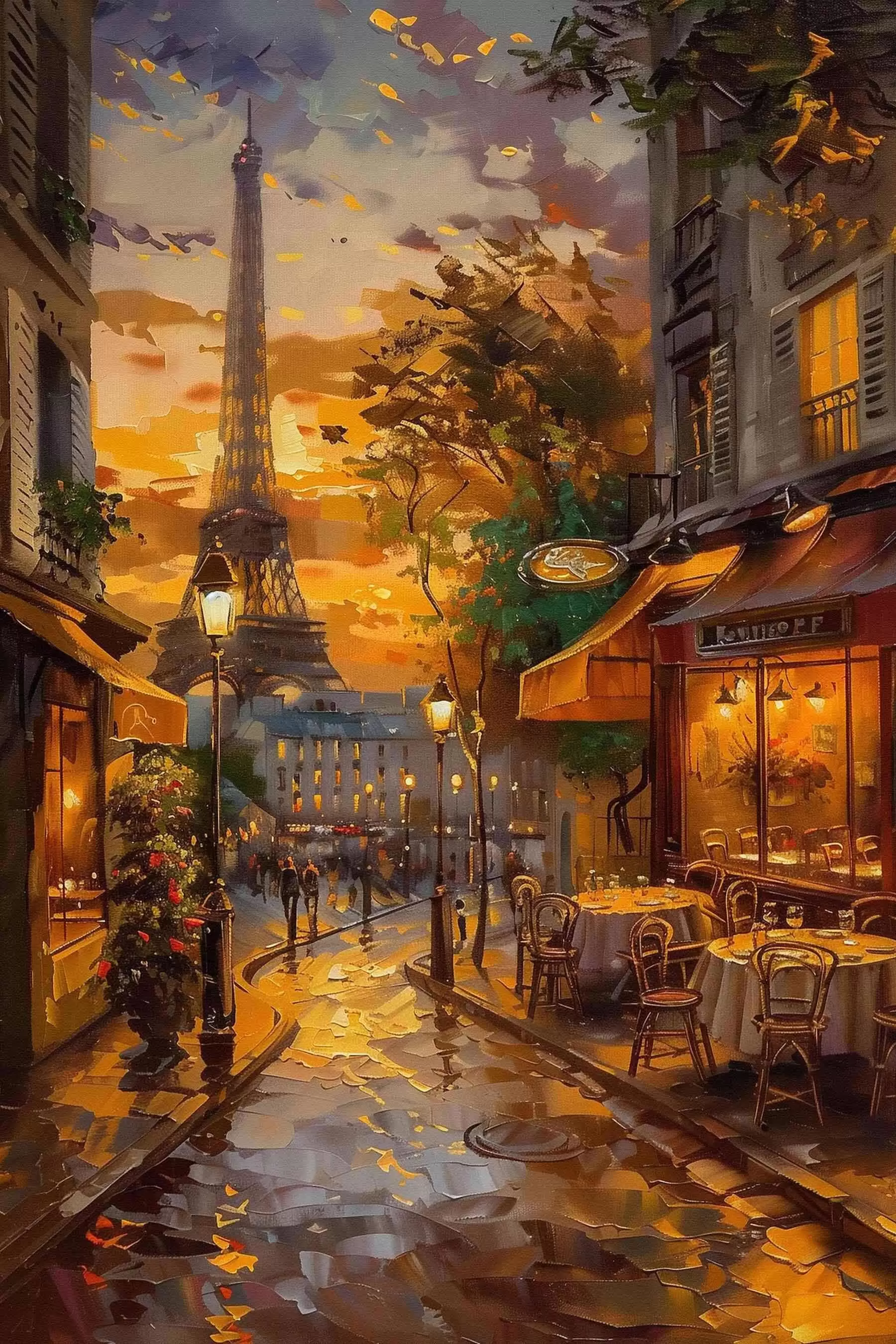 Fototapete Straße in Paris, Ölgemälde-Effekt f45340