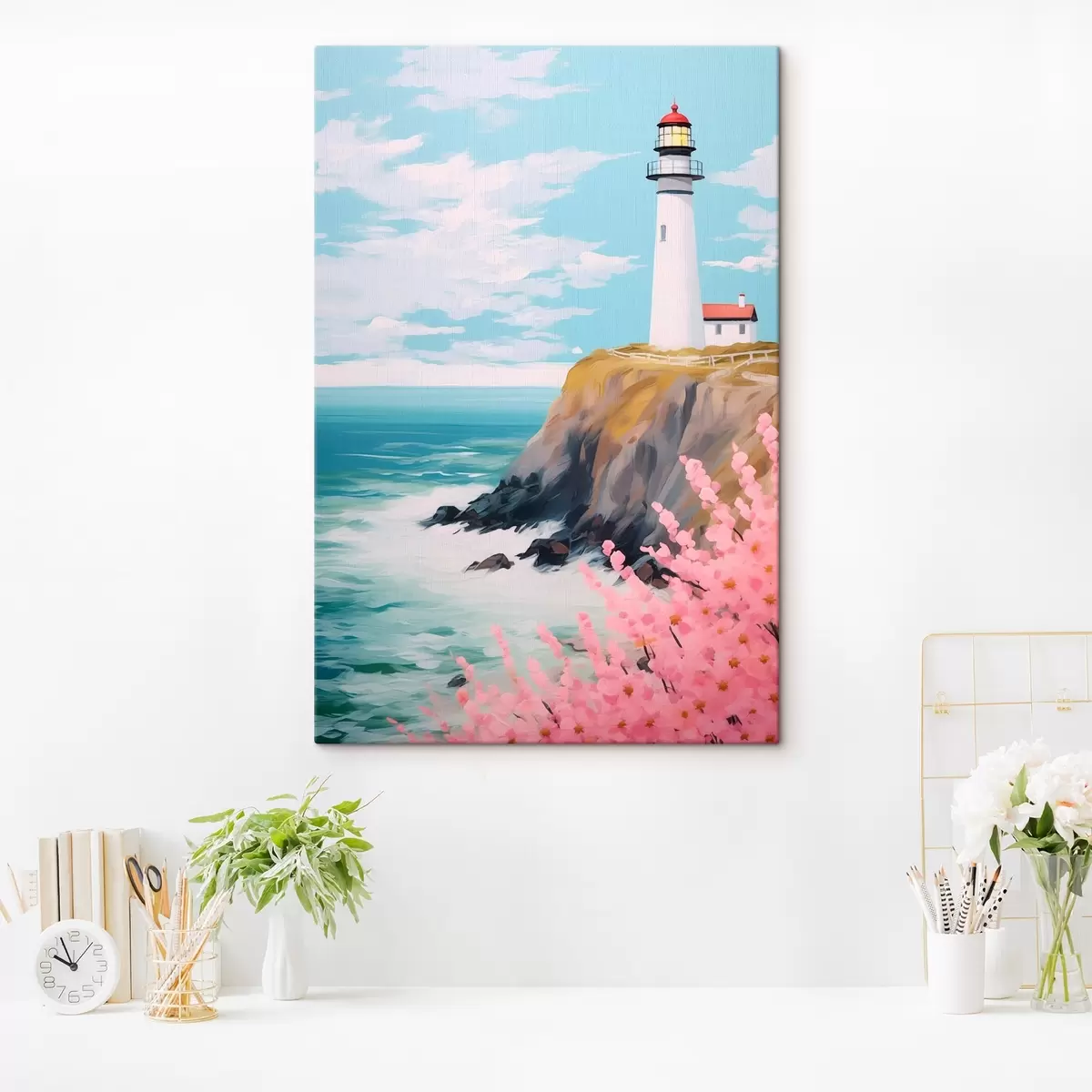 Fototapete Leuchtturm auf einer Klippe am Meer s45435