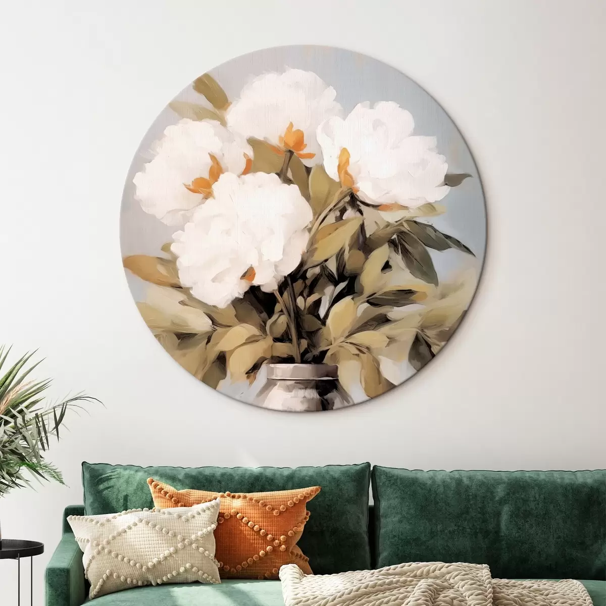 Runde Wandbilder Blumenstrauß aus Pfingstrosen in einer Vase r45422