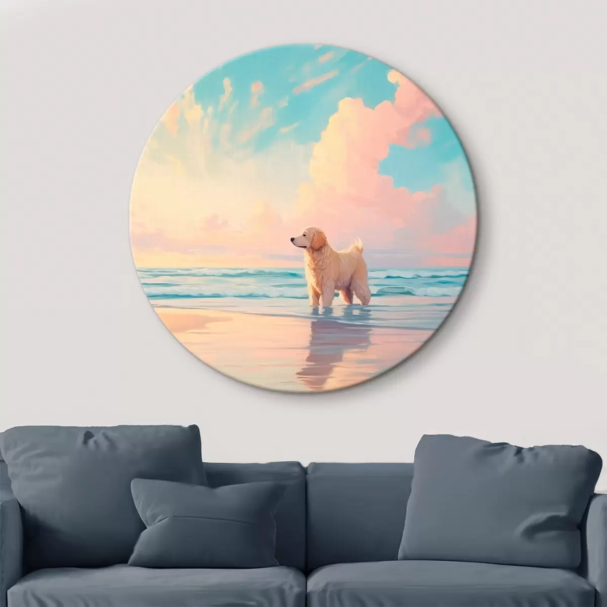 Runde Wandbilder Retriever am Meeresufer r45425