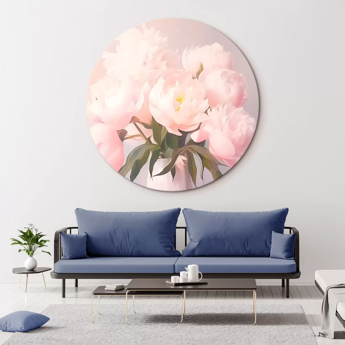 Runde Wandbilder Blumenstrauß aus Pfingstrosen in einer Vase r45432