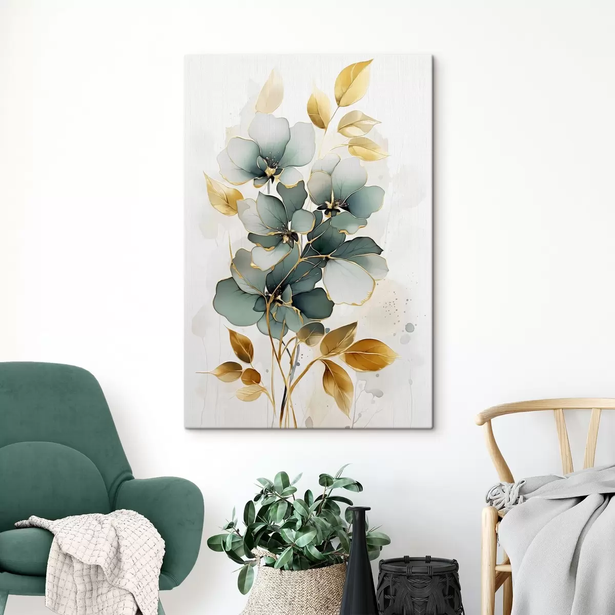 Fototapete Abstrakter Zweig mit Blumen und Blättern s45367
