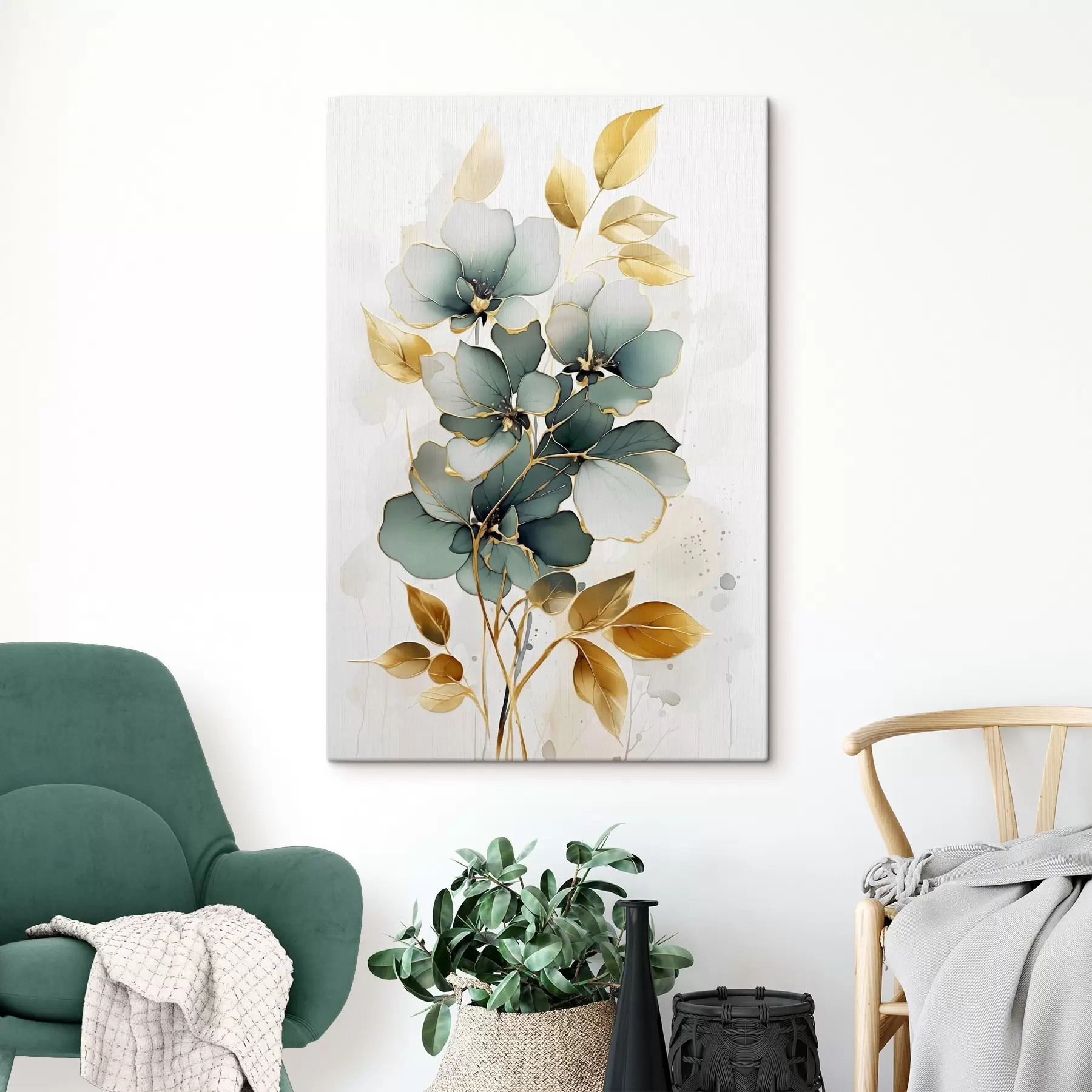 Fototapete Abstrakter Zweig mit Blumen und Blättern s45367
