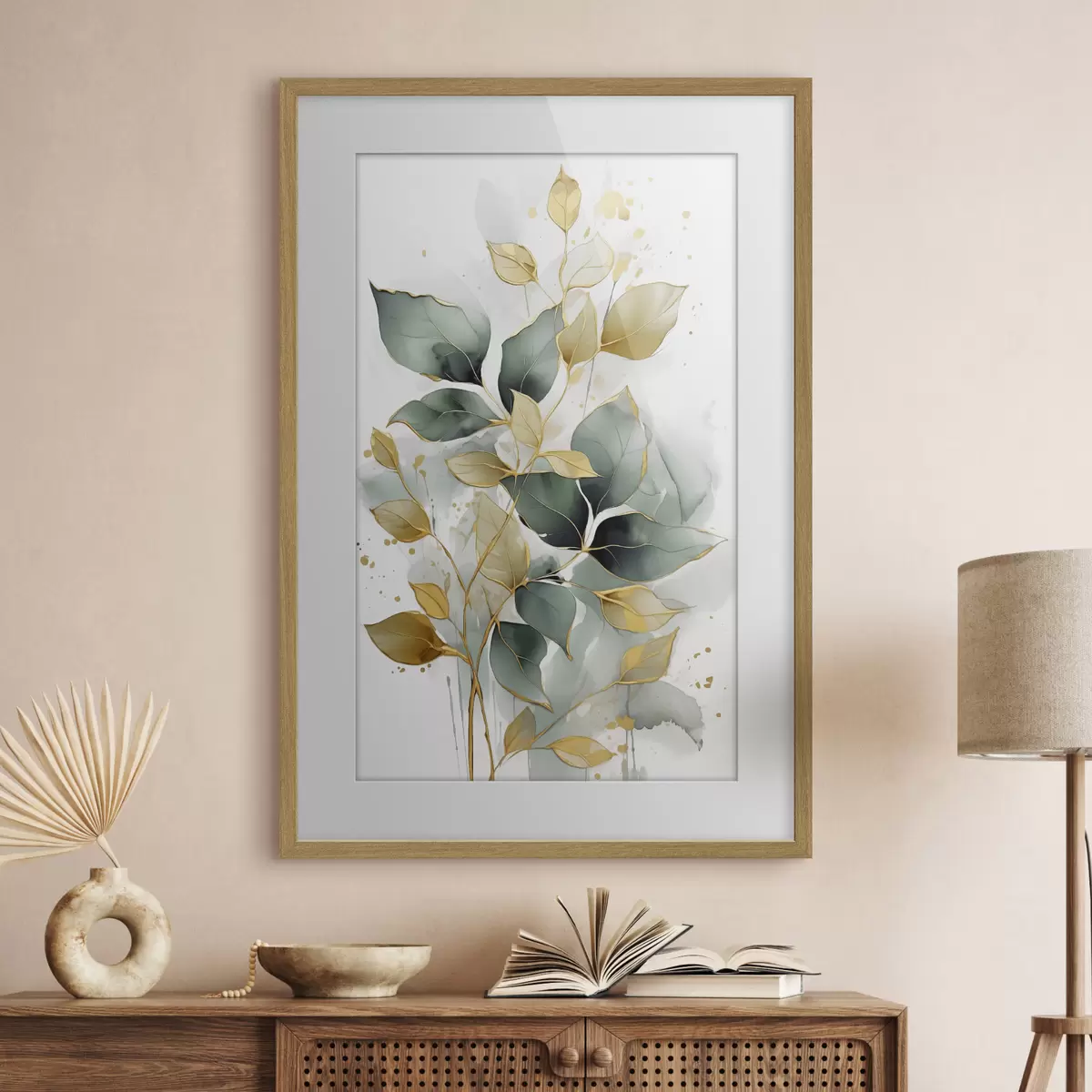Poster Blätter mit goldenen Akzenten f45366