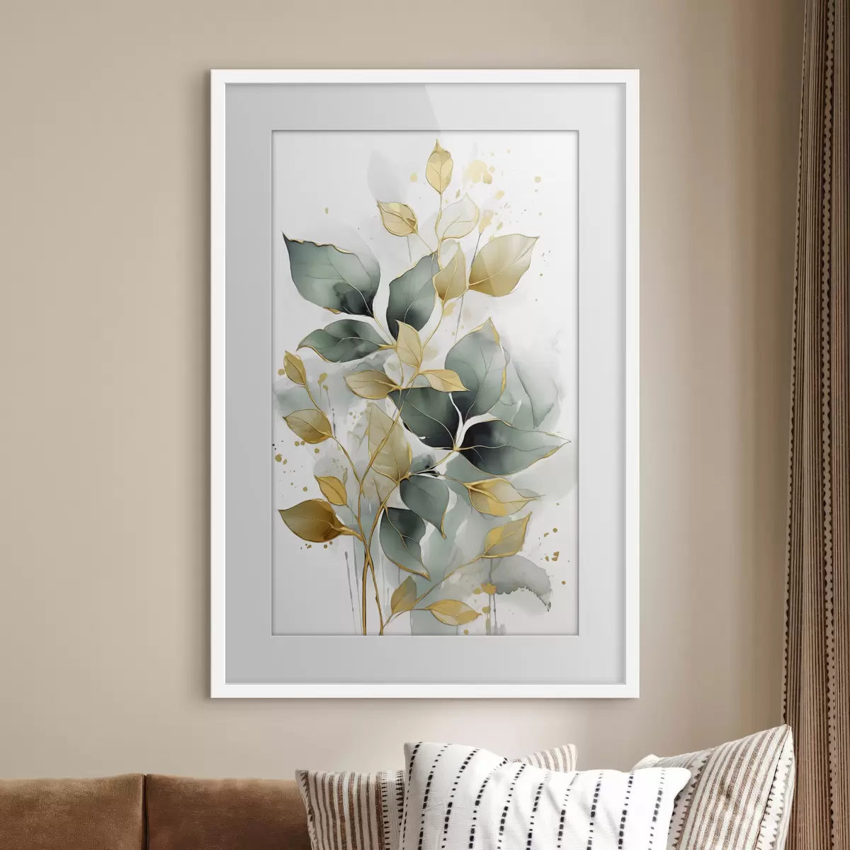 Poster Blätter mit goldenen Akzenten f45366