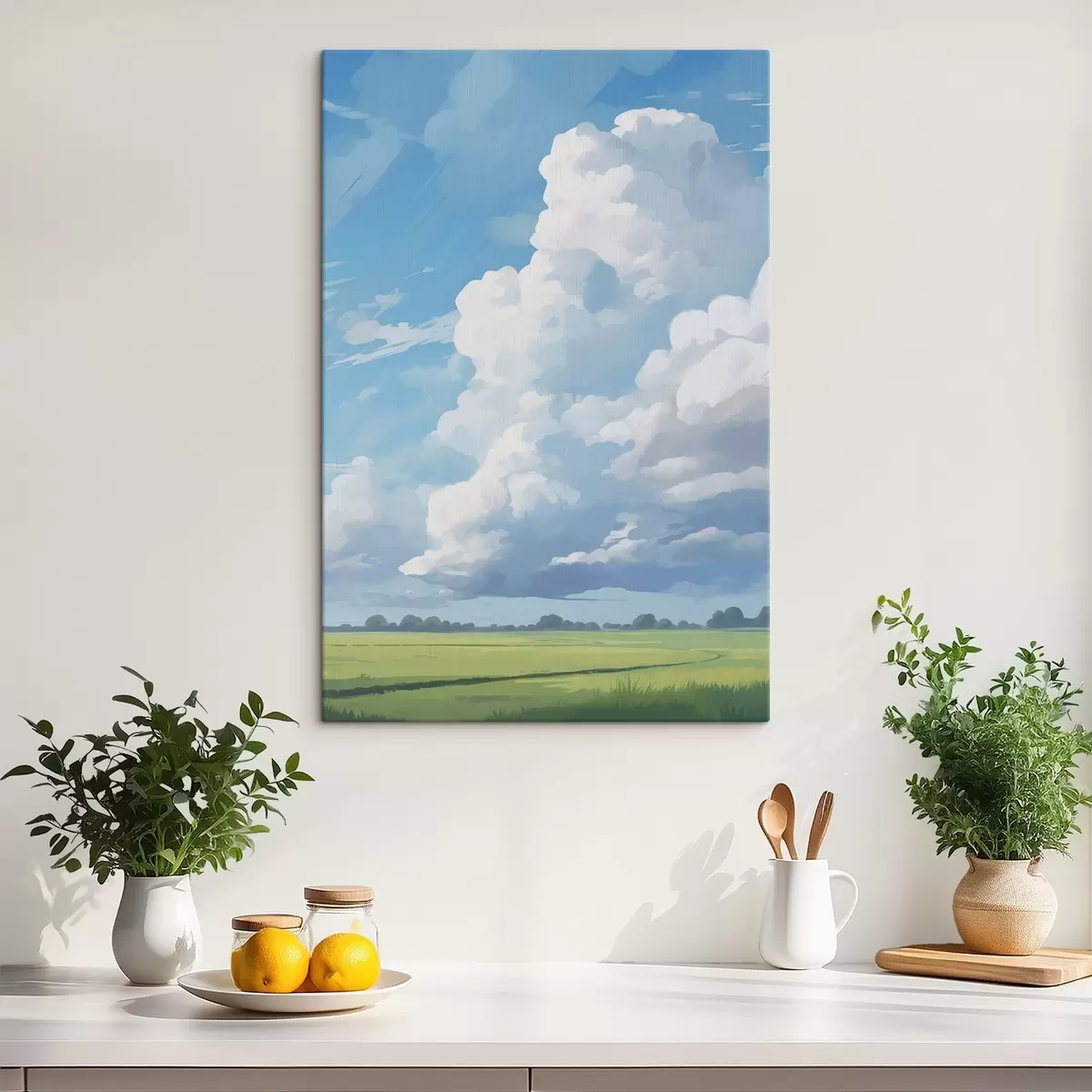 Fototapete Feld gegen den Himmel mit riesigen Wolken s45453
