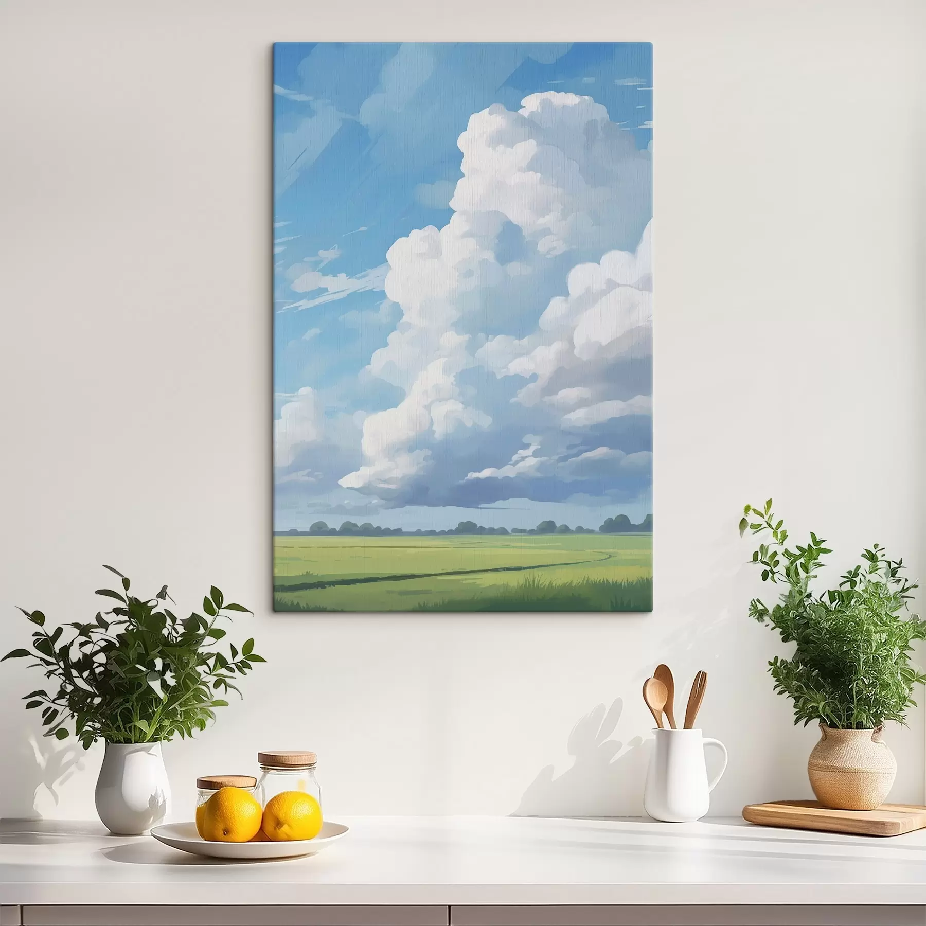 Fototapete Feld gegen den Himmel mit riesigen Wolken s45453