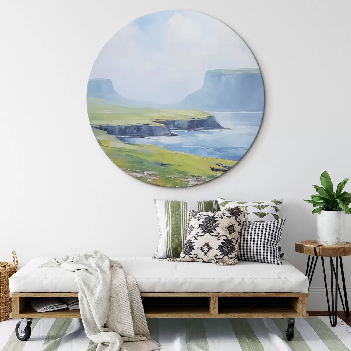 Runde Wandbilder Meeresküste mit Fjorden im Hintergrund r45460