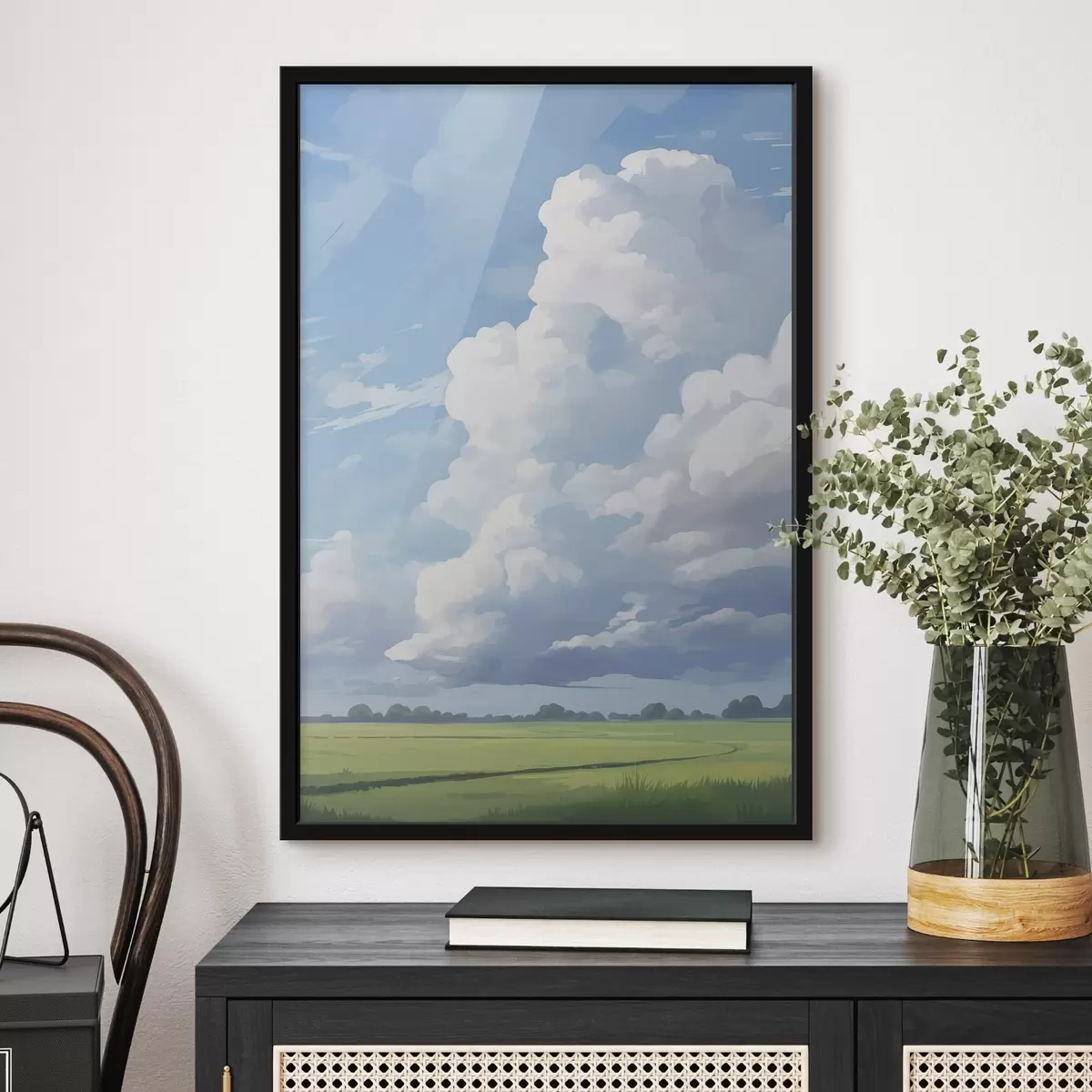 Poster Feld gegen den Himmel mit riesigen Wolken f45453