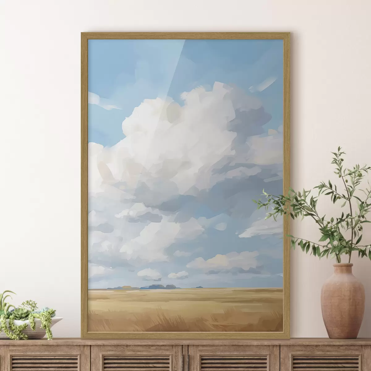 Poster Weizenfeld gegen den Himmel mit riesigen Wolken f45454