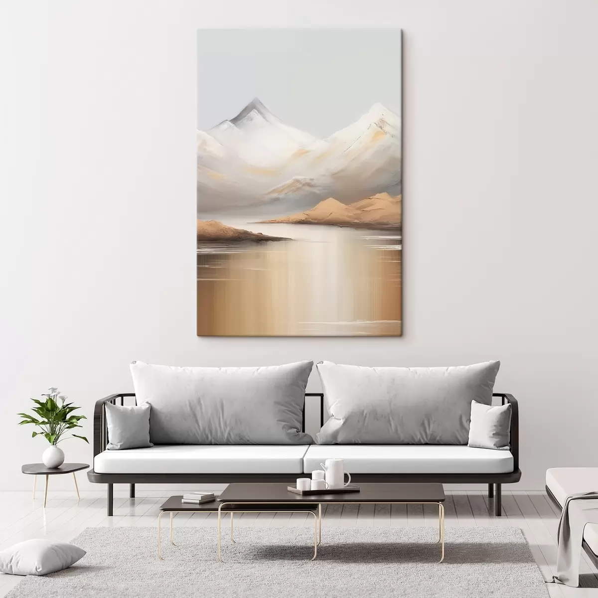 Fototapete Bergsee unter verschneiten Gipfeln s45466