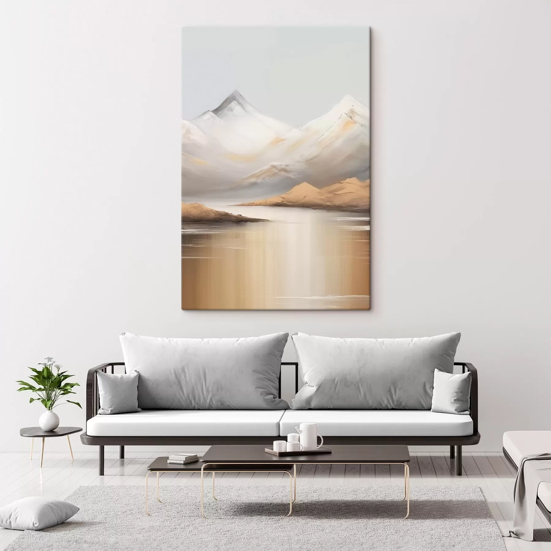 Fototapete Bergsee unter verschneiten Gipfeln s45466