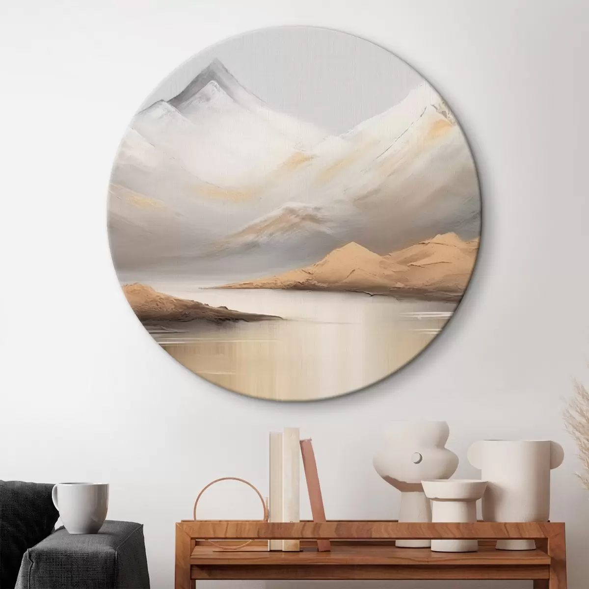 Runde Wandbilder Bergsee unter verschneiten Gipfeln r45466