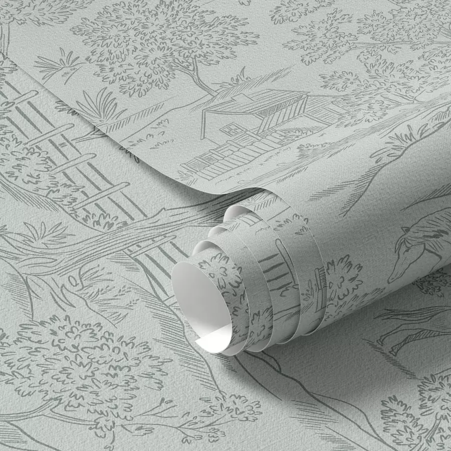 Fototapete Grüne monochrome Landschaft mit Pferden und Häusern a00407