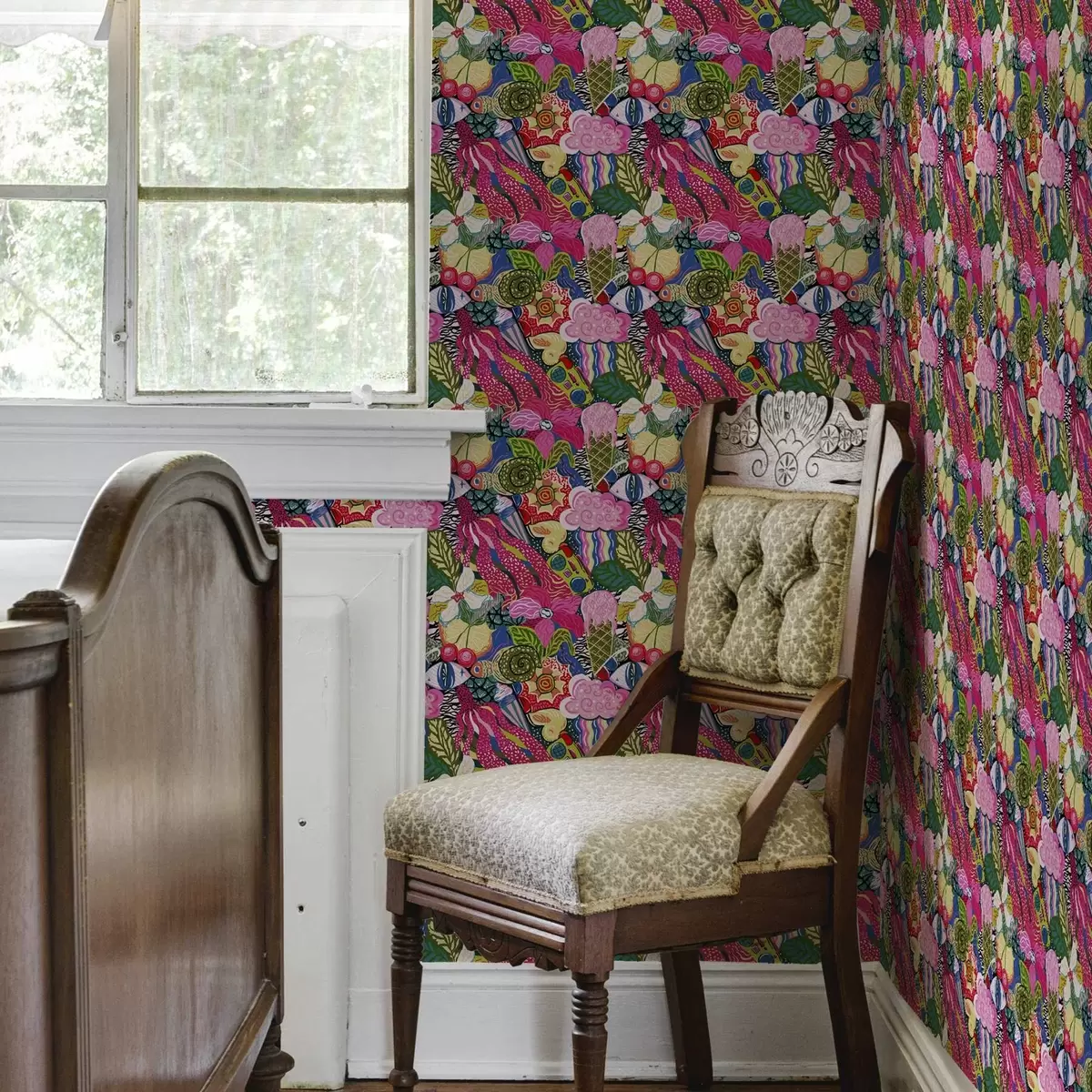 Tapete Abstrakte Pop-Art mit Blumen, Beeren und Mustern a00471