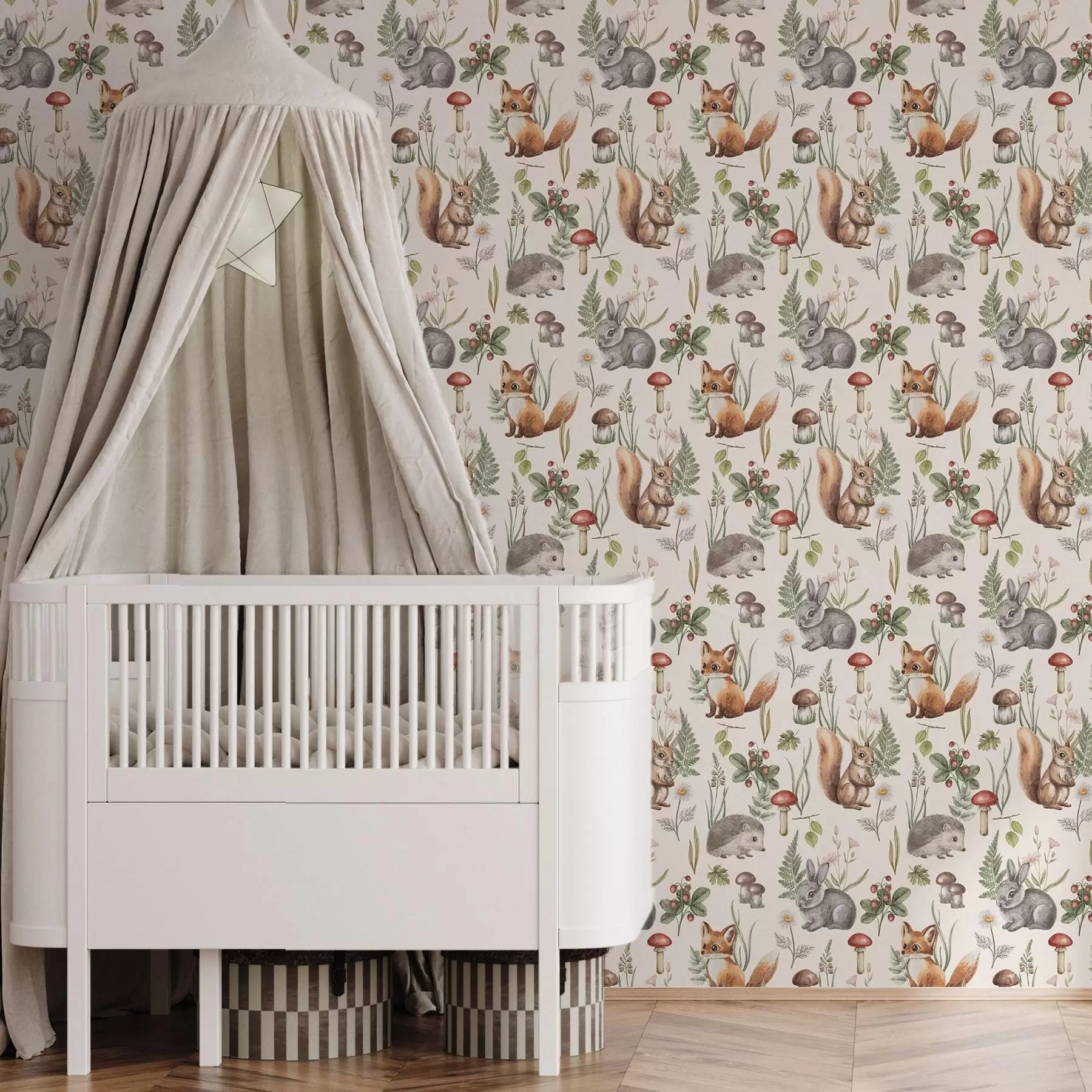 Fototapete Waldtiere, Pilze und Pflanzen in märchenhaftem Stil a00477