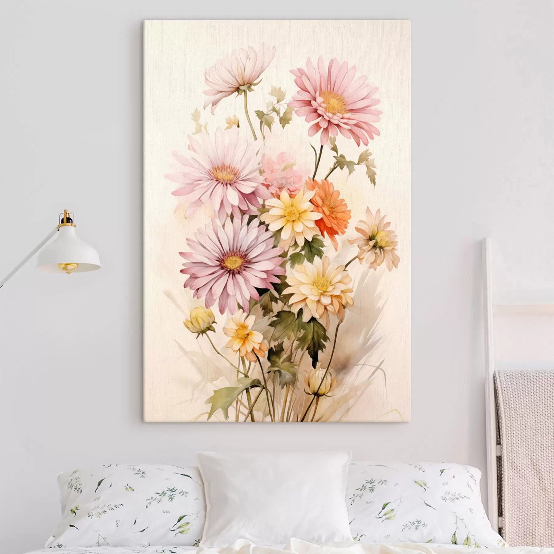 Fototapete Ein Blumenstrauß aus bunten Blumen, weiche Aquarell-Stil, auf einem hellen Hintergrund s45559