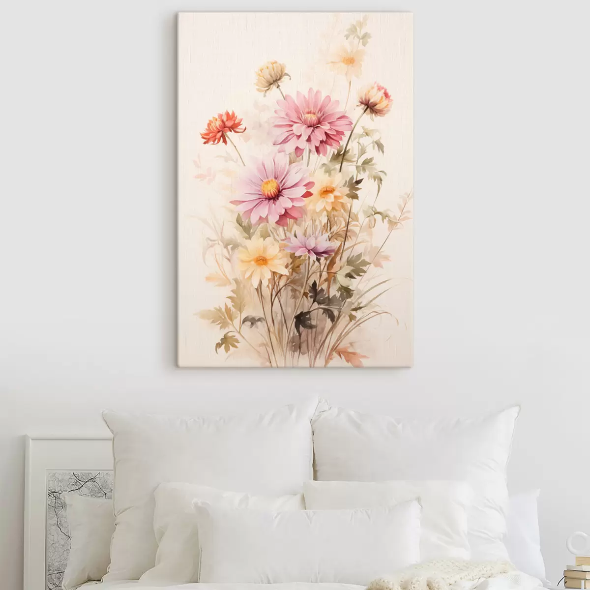 Fototapete Ein Blumenstrauß aus bunten Blumen, weichen Aquarell-Stil, auf einem hellen Hintergrund, botanische Illustration  s45560