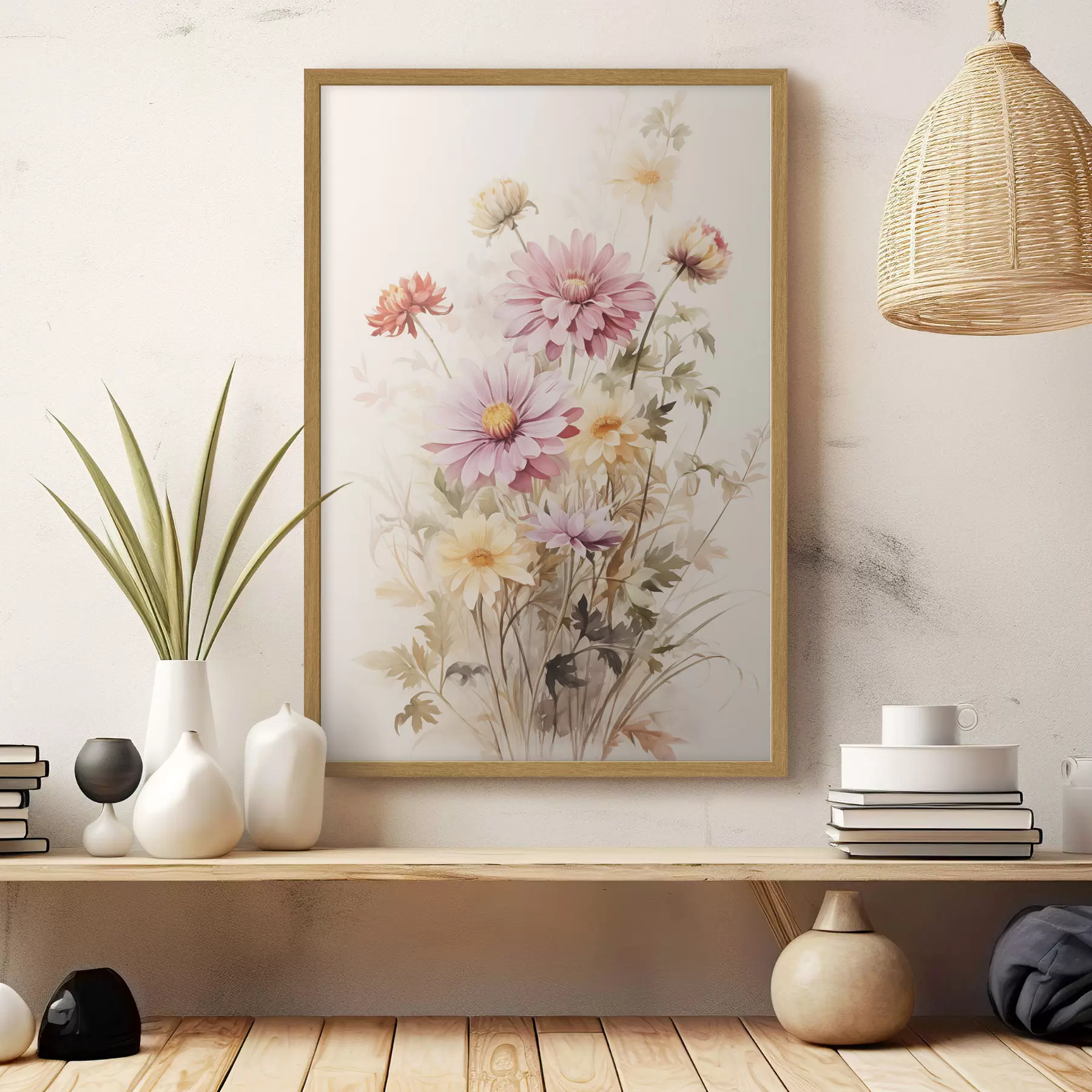 Fototapete Ein Blumenstrauß aus bunten Blumen, weichen Aquarell-Stil, auf einem hellen Hintergrund, botanische Illustration f45560