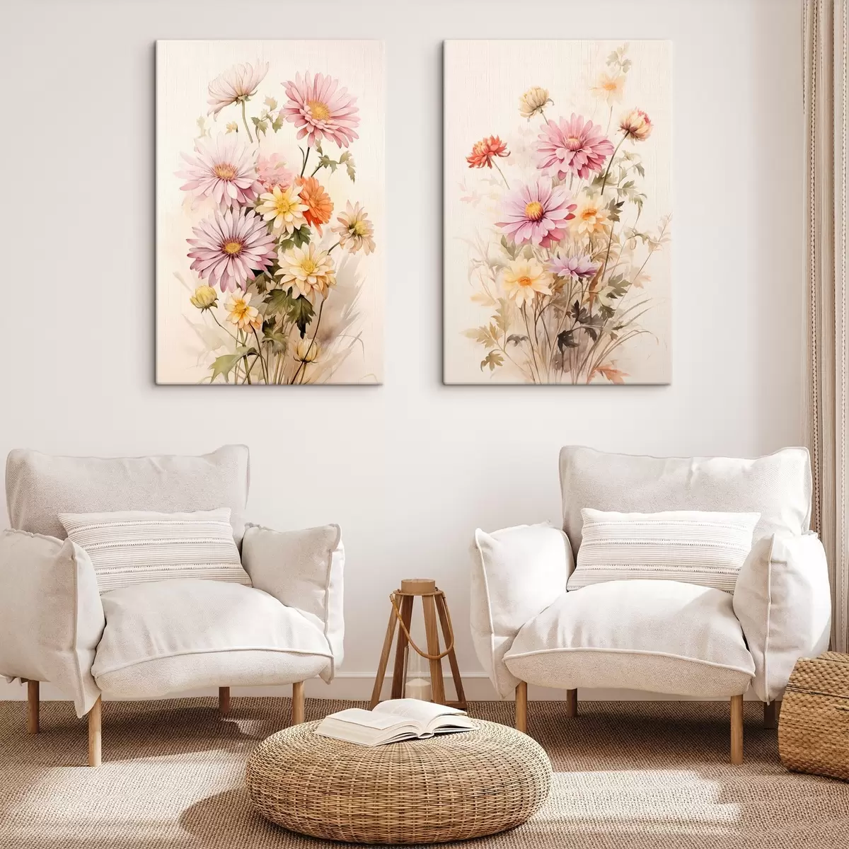 Fototapete Ein Blumenstrauß aus bunten Blumen, weichen Aquarell-Stil, auf einem hellen Hintergrund, botanische Illustration m00649