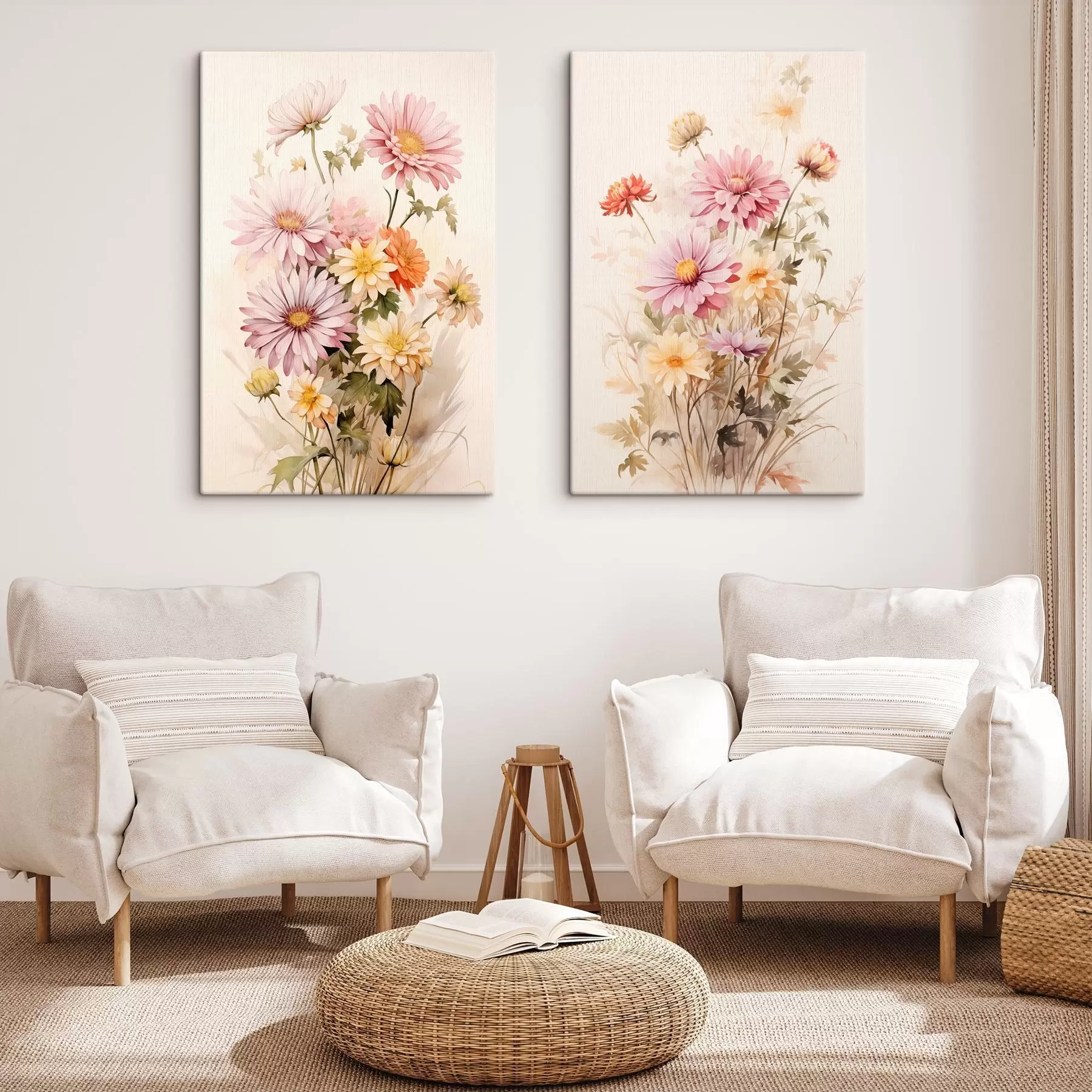 Fototapete Ein Blumenstrauß aus bunten Blumen, weichen Aquarell-Stil, auf einem hellen Hintergrund, botanische Illustration m00649
