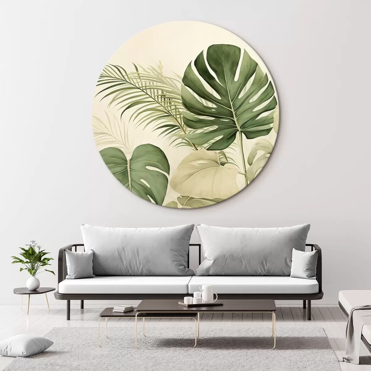 Runde Wandbilder Monstera-Blätter und Tropical r45614