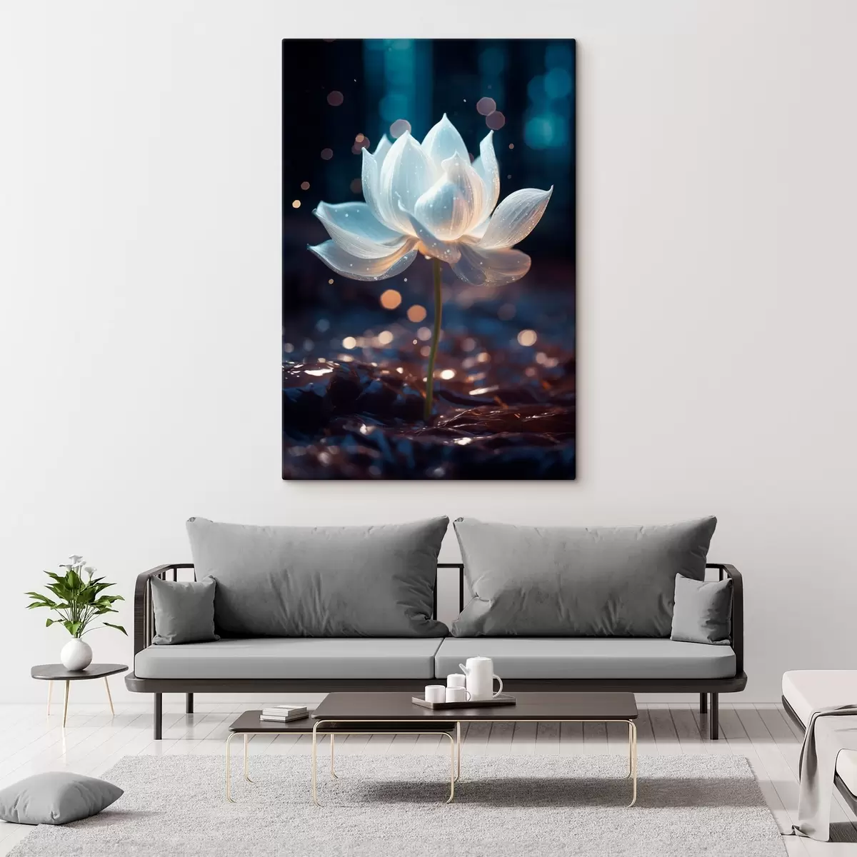 Fototapete Frischer Lotus: Blumenkomposition auf dunklem Hintergrund s45530