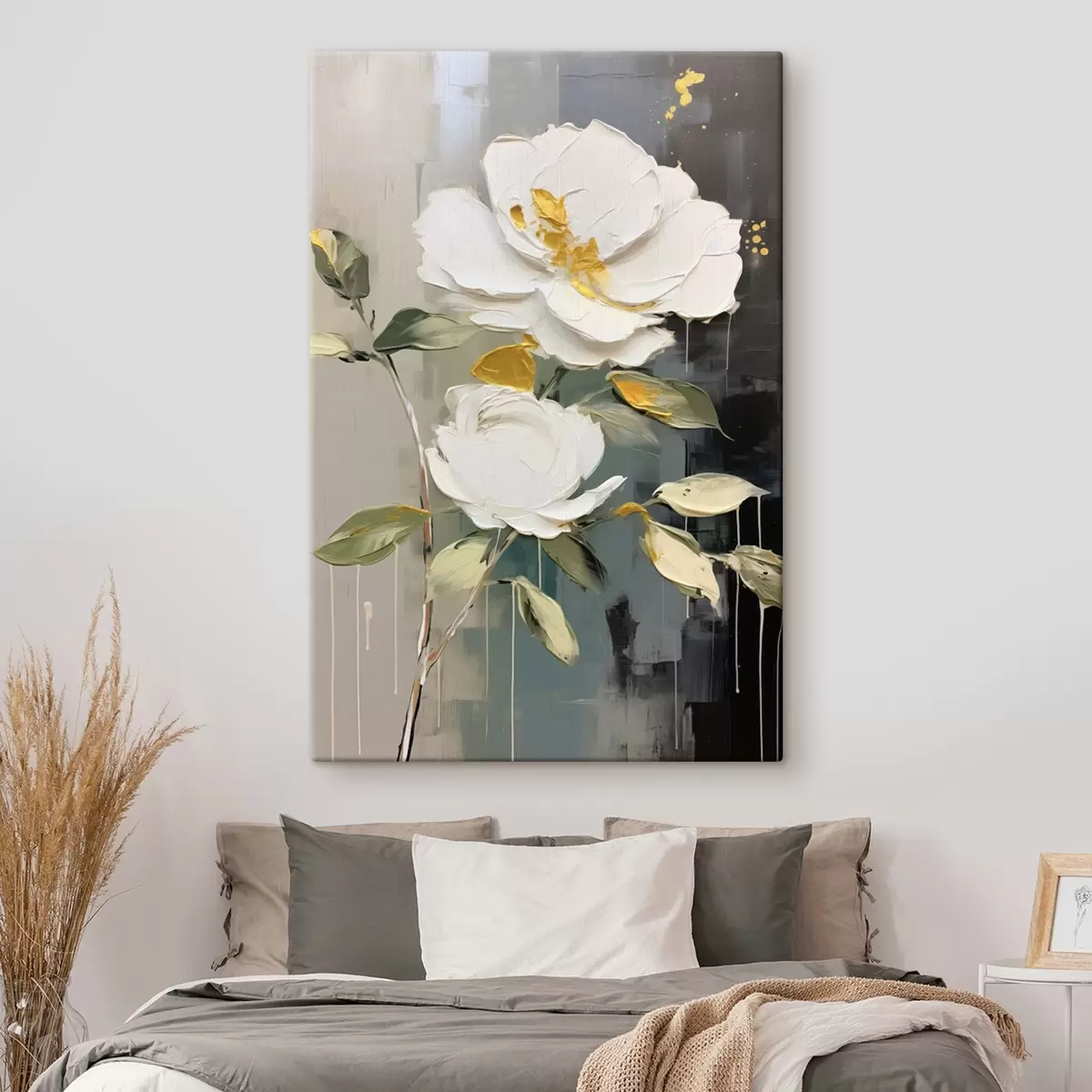 Fototapete Voluminöse Blumen: dekoratives Motiv in hellen und dunklen Tönen s45531