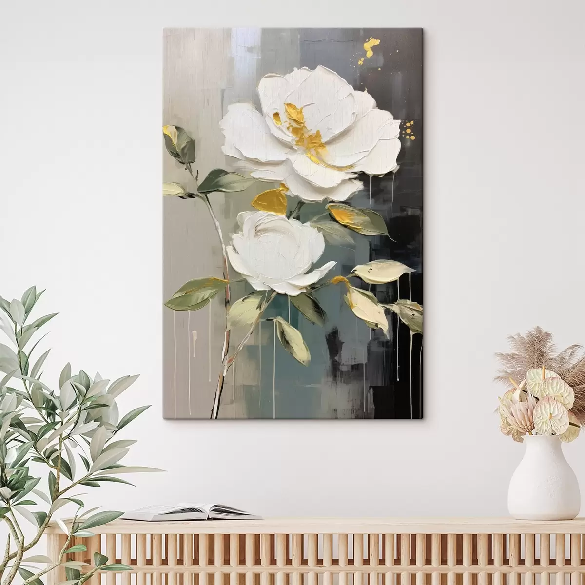 Fototapete Voluminöse Blumen: dekoratives Motiv in hellen und dunklen Tönen s45531