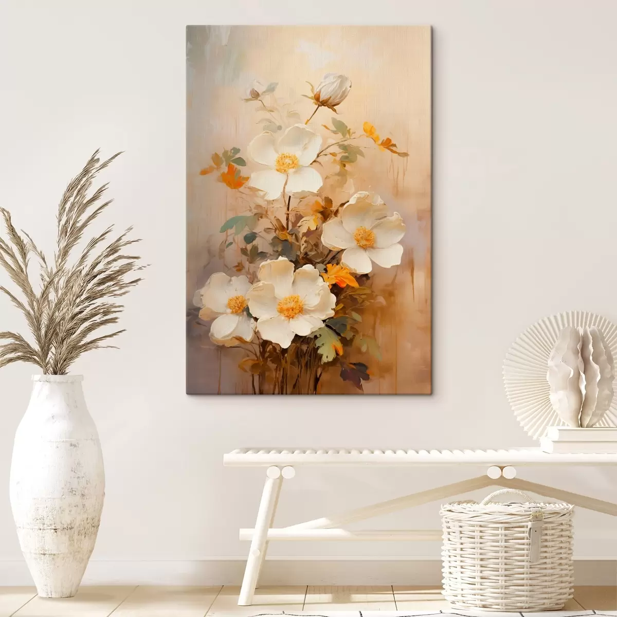 Fototapete Weiße Blumen: malerische Komposition in Pastelltönen s45533