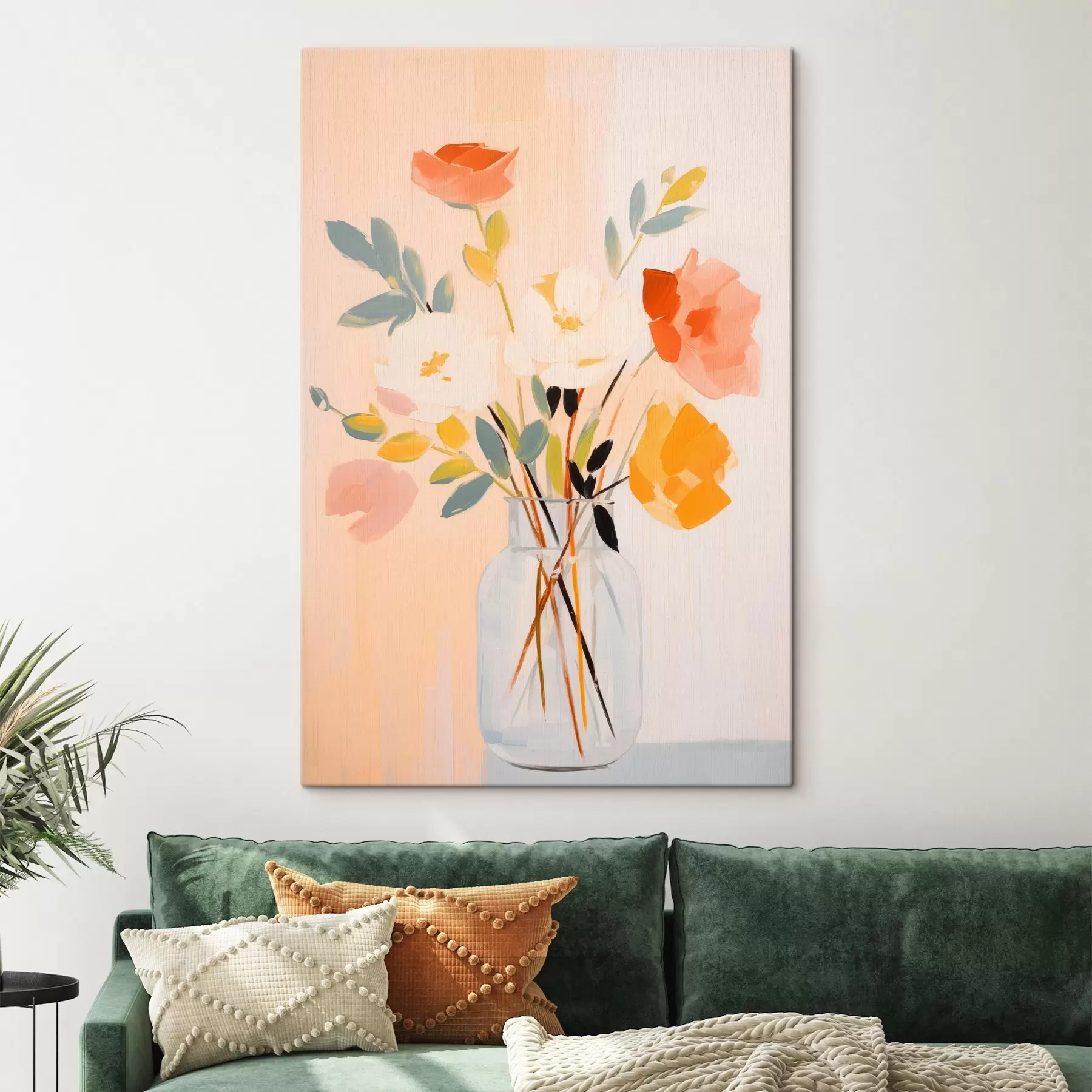 Fototapete Dekorative Blumen: abstrakter Blumenstrauß in einer Vase auf einem hellen Hintergrund s45539