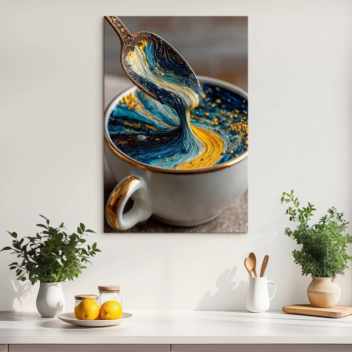 Fototapete Abstrakte Komposition: gemischte Farben in einer Tasse im Stil von Van Gogh s45545