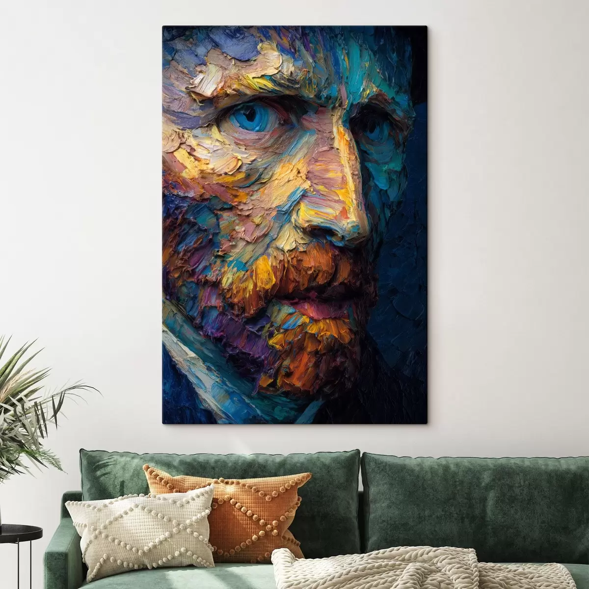 Fototapete Dekoratives Van-Gogh-Porträt: Reliefmalerei in Blau- und Orangetönen s45546