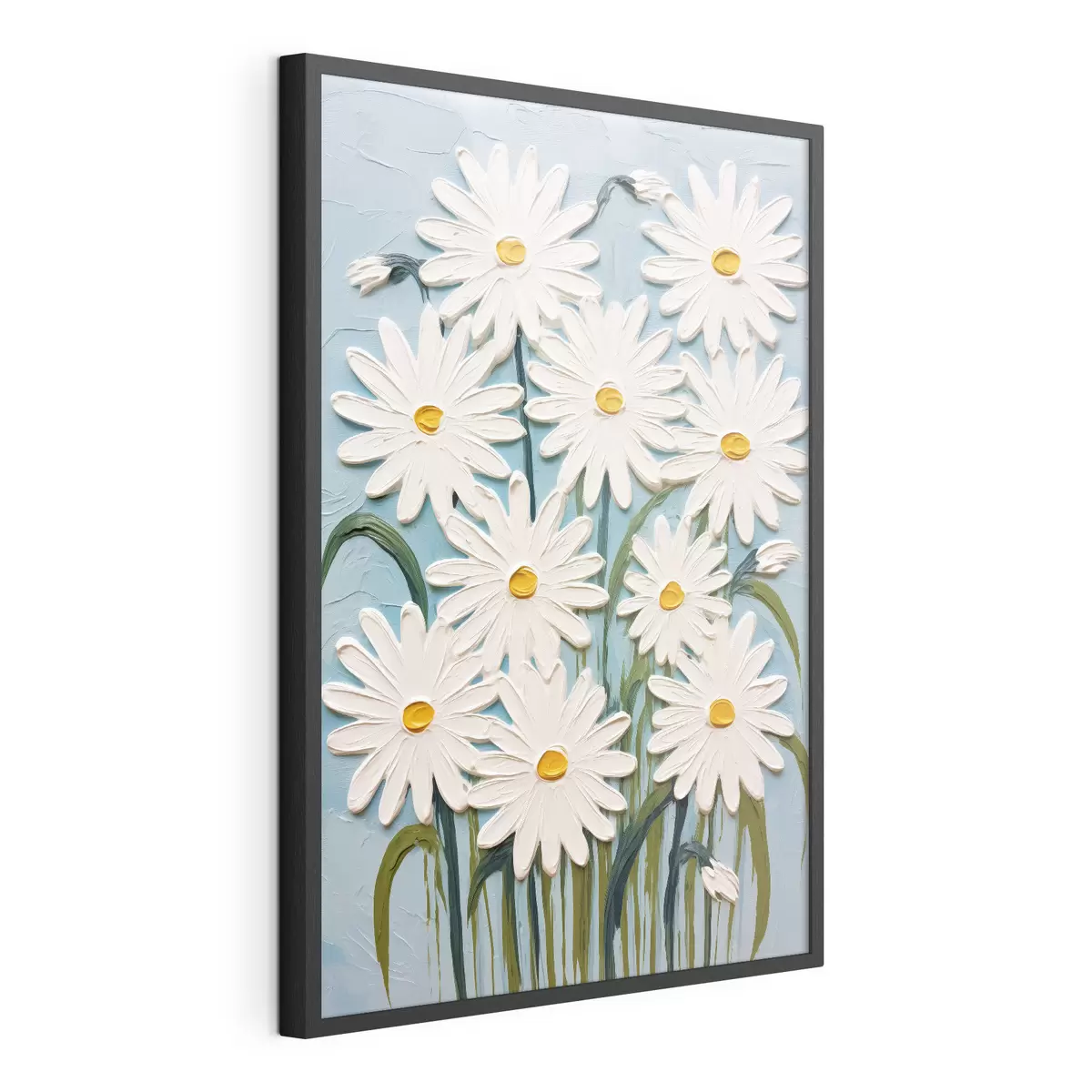 Poster Gänseblümchen im Stil der Reliefmalerei: Komposition auf blauem Hintergrund f45527