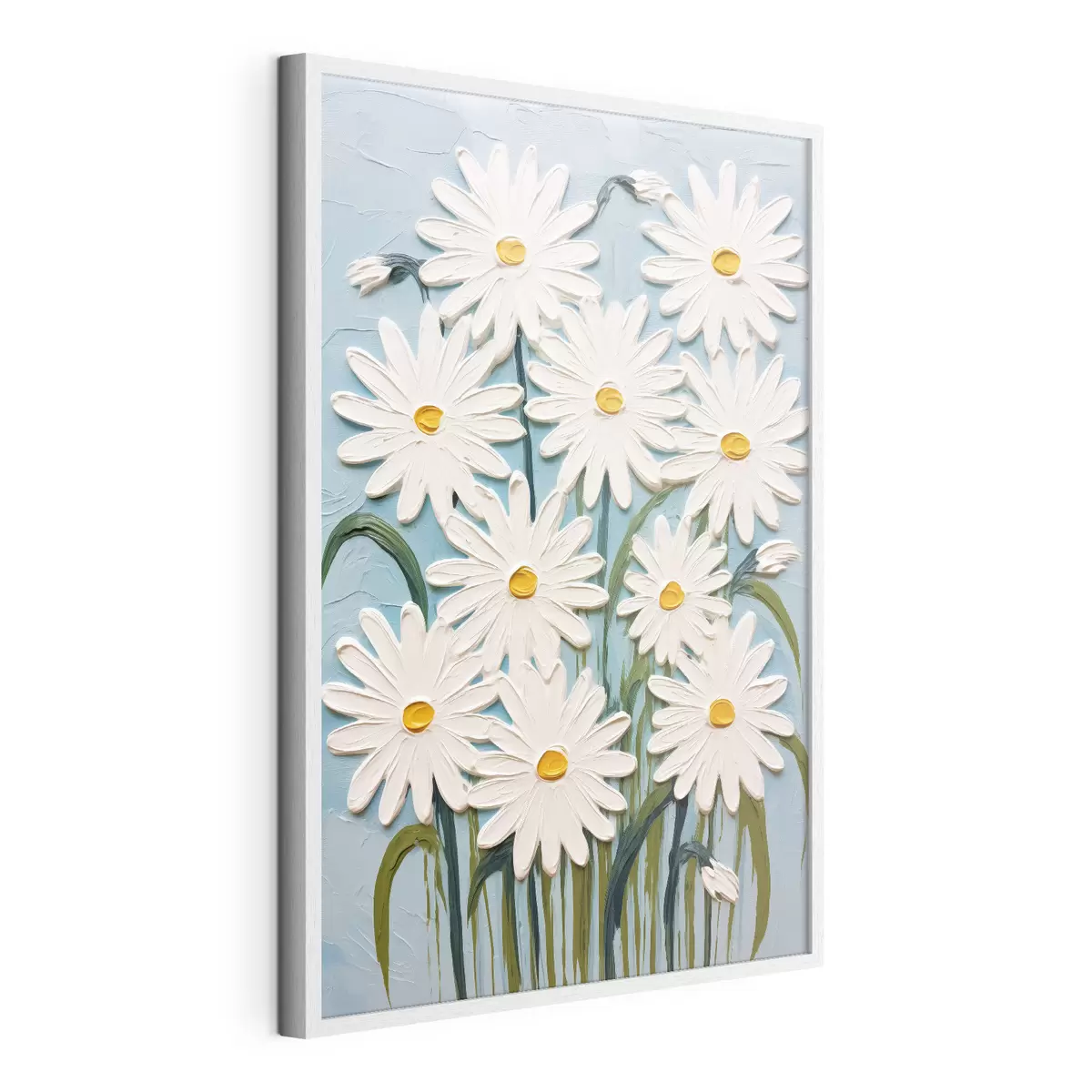 Poster Gänseblümchen im Stil der Reliefmalerei: Komposition auf blauem Hintergrund f45527